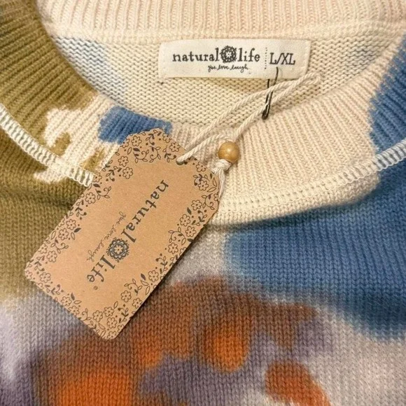 NATURAL LIFE Multicolor Tie-Dye Cowl Sweater - Cream, Teal, Rust, Brown - Picture 5 of 5
